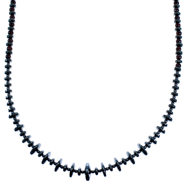 Sterling Silver Hematite And Garnet Bead Necklace SX114937